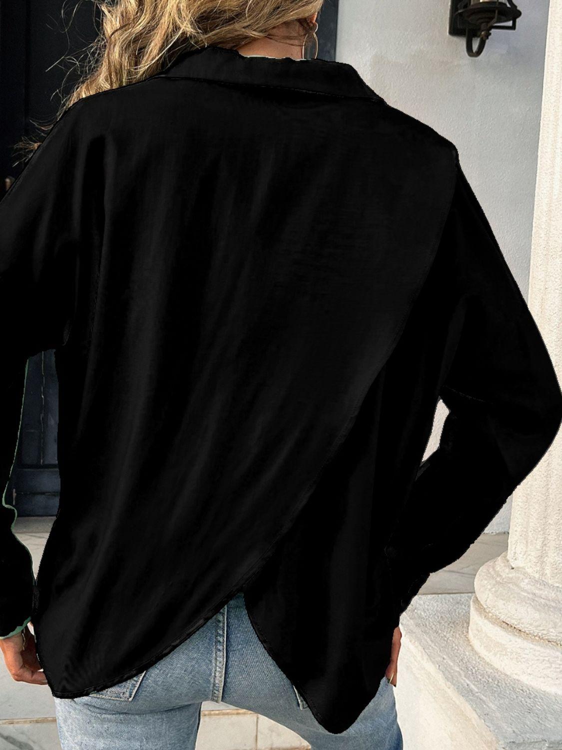 Button Down Collared Neck Long Sleeve Shirt - Clothes For Her Online Store