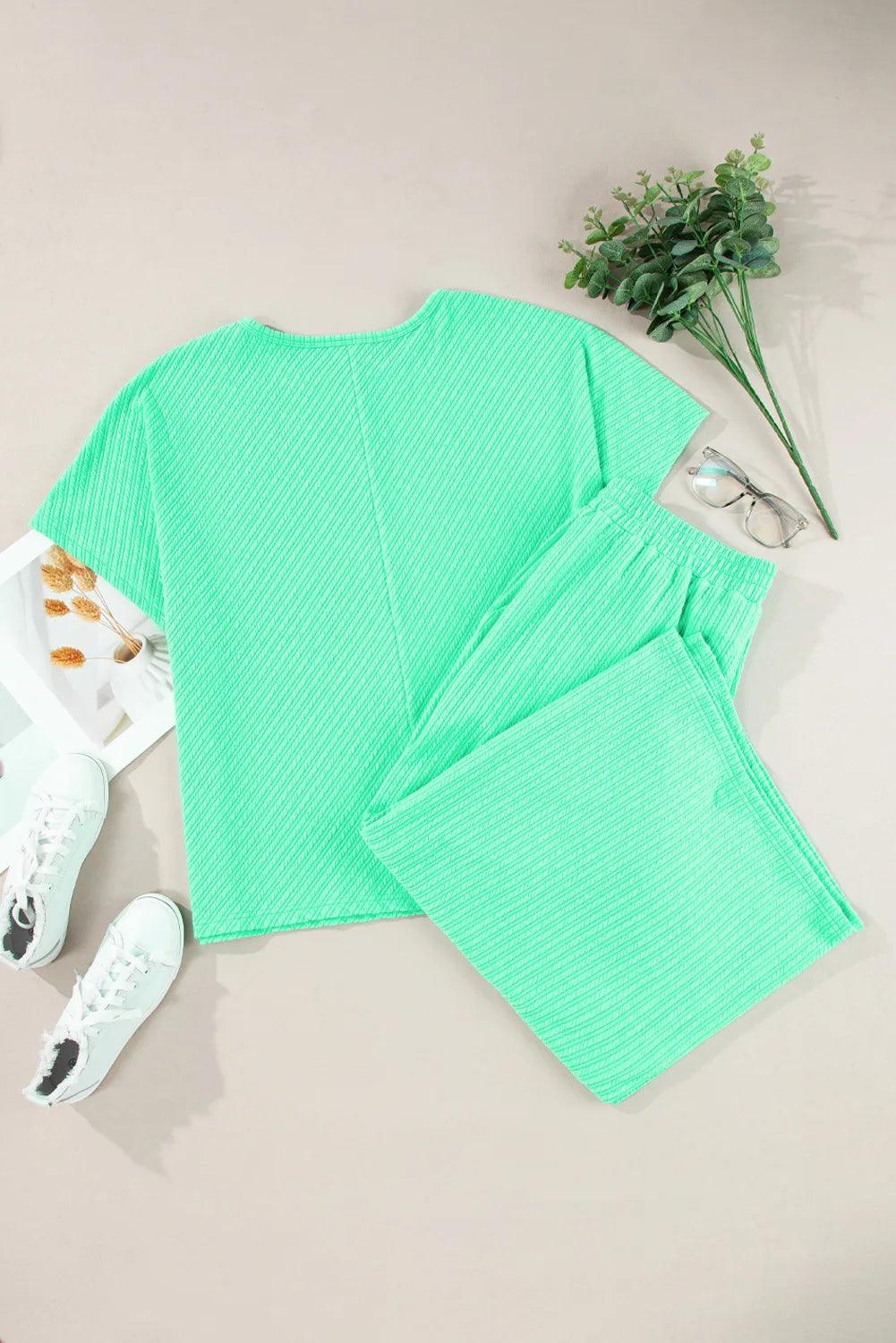 Plus Size Round Neck Half Sleeve Top and Tied Pants Set - Clothes For Her Online Store