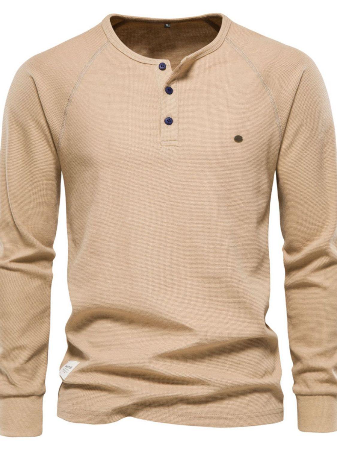Men's Waffle-Knit Long Sleeve T-Shirt - Clothes For Her Online Store