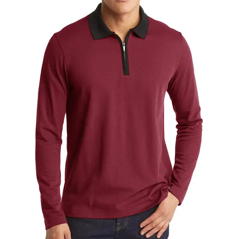Men's Classic Long Sleeve Contrast Collar Polo Shirt