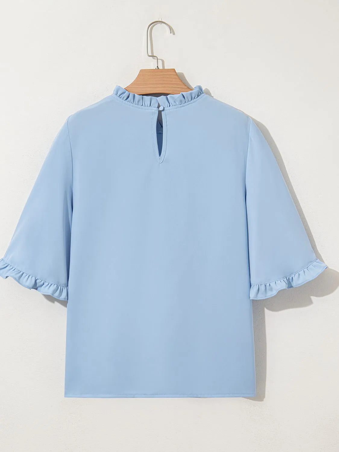 Frill Solid Round Neck Half Sleeve Blouse