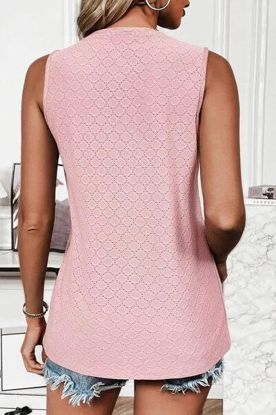 Florira Eyelet Round Neck Tank - Clothes For Her Online Store