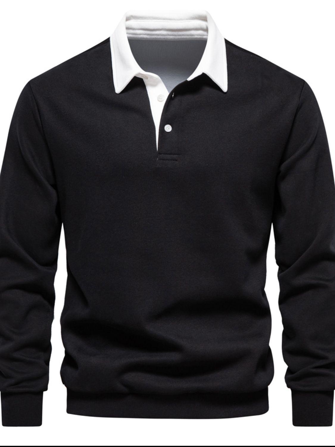 Men's Quarter Button Collared Neck Long Sleeve Polo - Clothes For Her Online Store