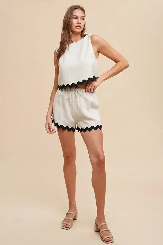 Annie Wear Ric Rac Trim Detailed Top & Shorts Set