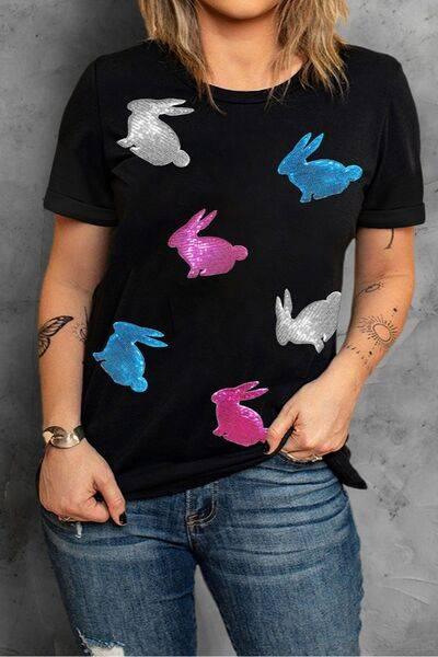 Plus Size Rabbit Round Neck Short Sleeve T-Shirt - Clothes For Her Online Store
