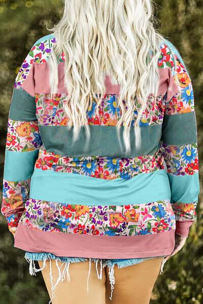 Plus Size Striped Slit Long Sleeve T-Shirt - Clothes For Her Online Store