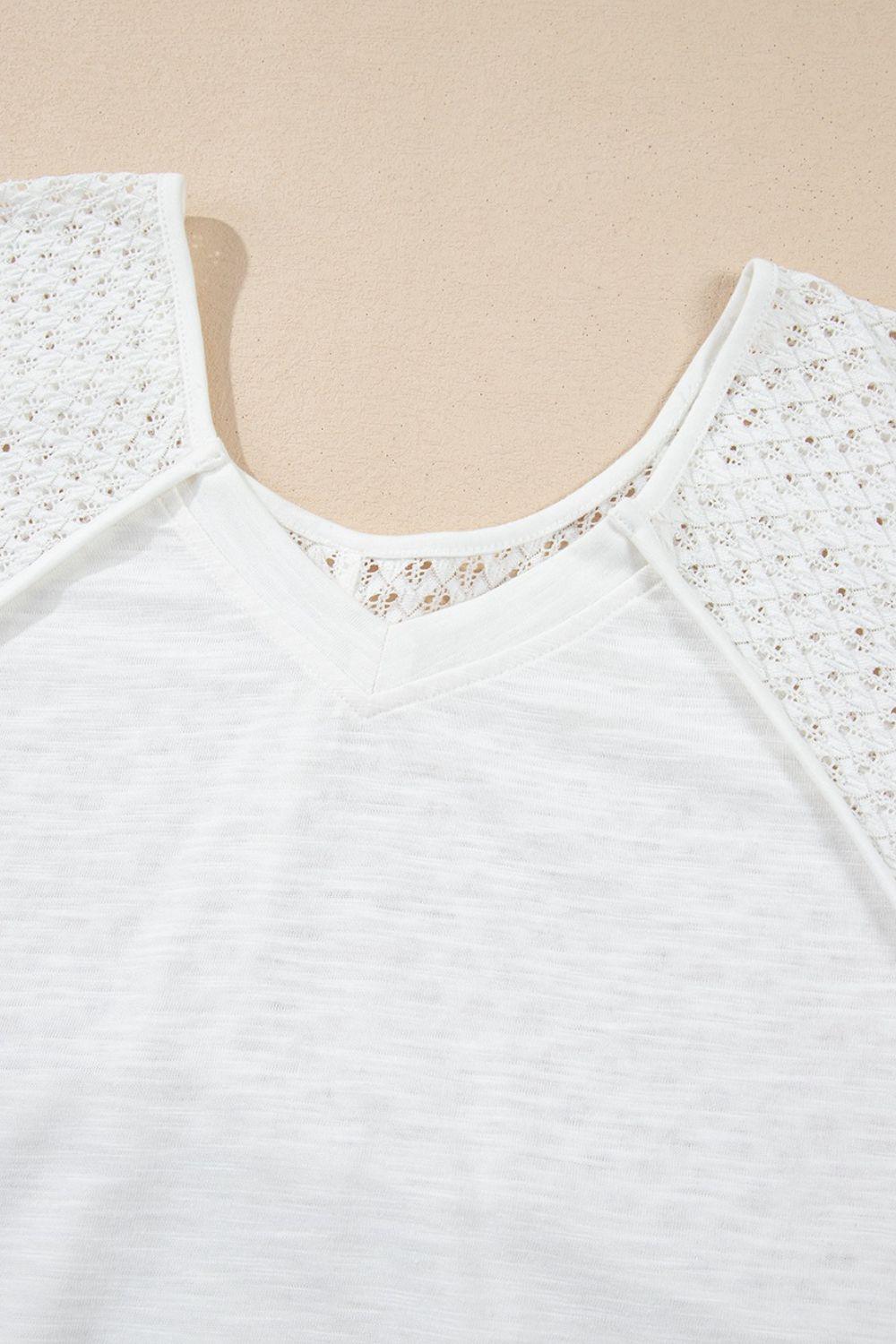 Openwork High Low Hem V Neck Oversized Top - Clothes For Her Online Store