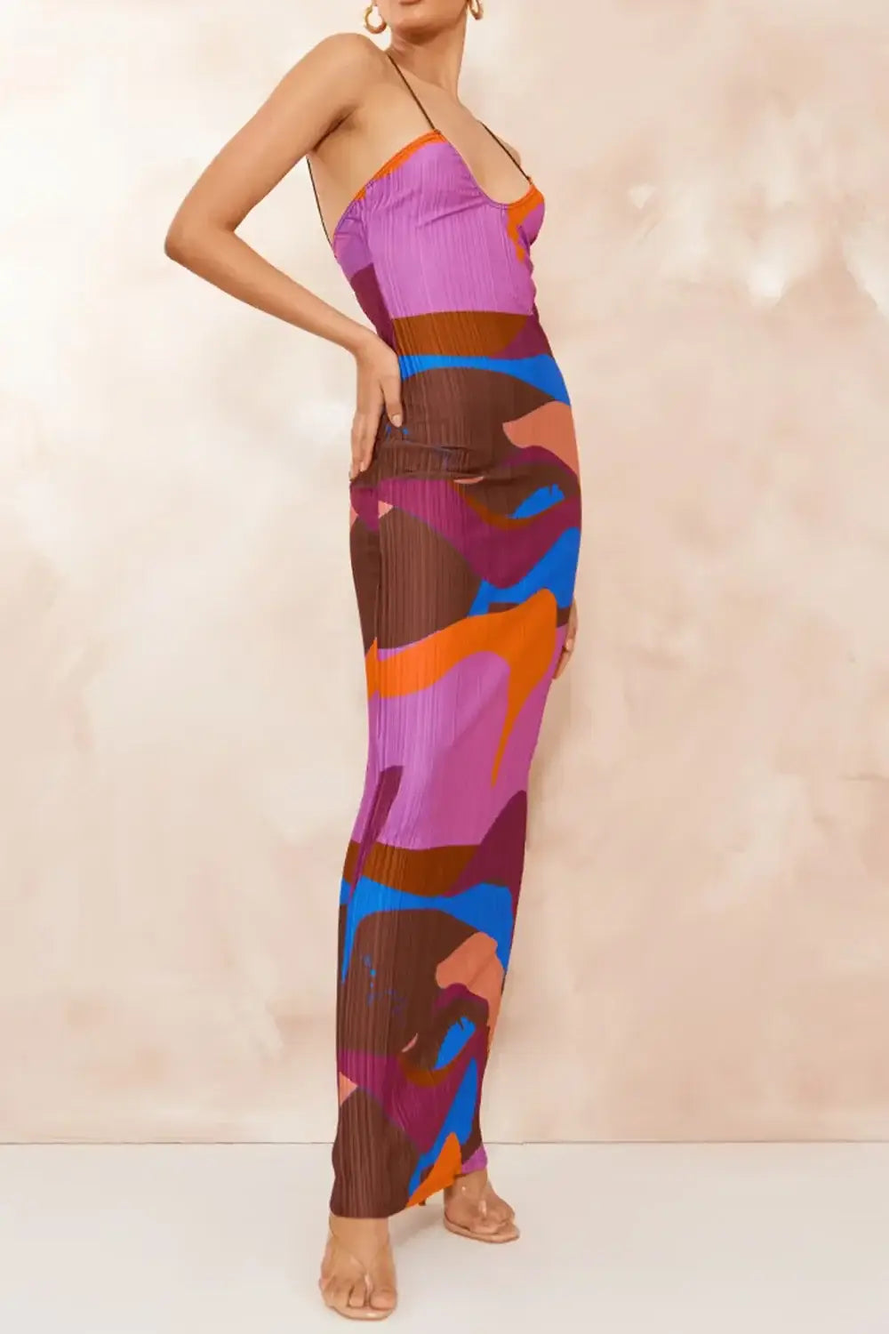 Backless Printed Maxi Cami Dress