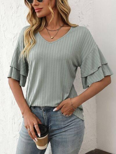 Mandy V-Neck Ruffle Half Sleeve Top - Clothes For Her Online Store