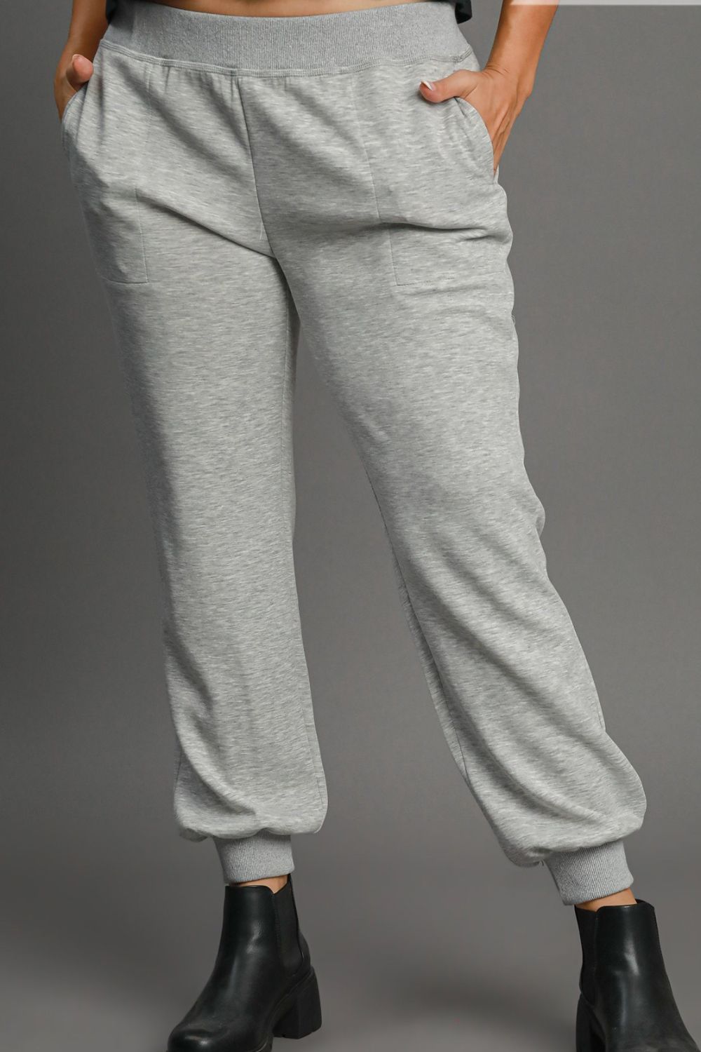 Umgee Full Size High Rise Elastic Waist Knit Joggers with Pockets Plus Size - Clothes For Her Online Store
