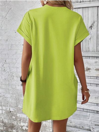 Round Neck Short Sleeve Mini Tee Dress with Pockets - Clothes For Her Online Store