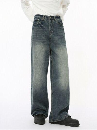 Men's Washed Wide Leg Jeans - Clothes For Her Online Store