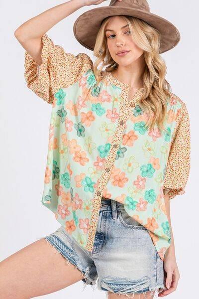 SAGE+FIG Button Down Bubble Sleeves Shirt - Clothes For Her Online Store
