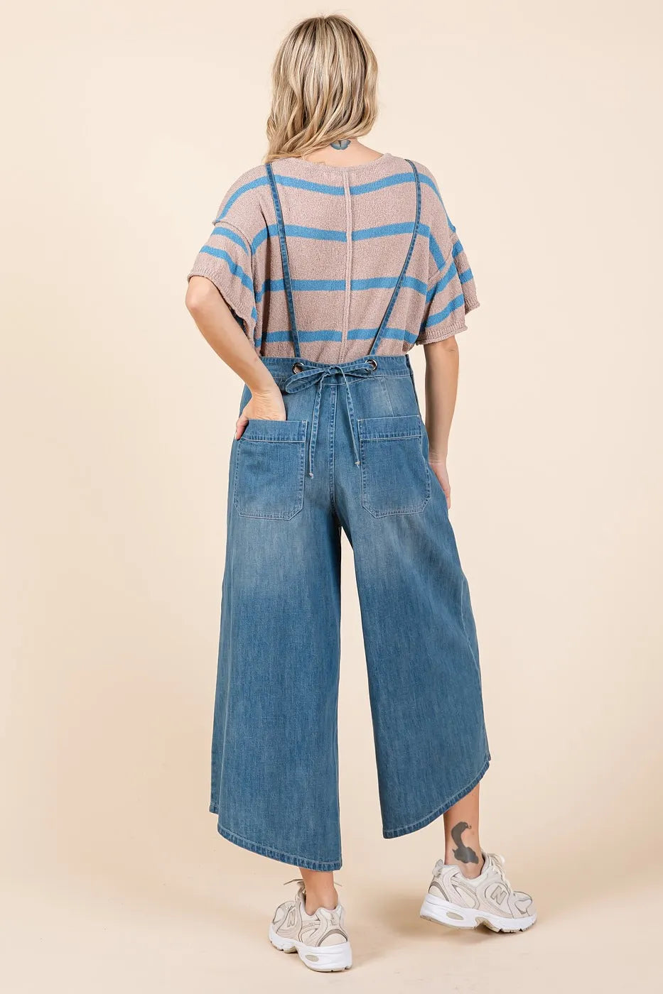 Mittoshop Denim Tie Back Sleeveless Wide Leg Overalls - Clothes For Her Online Store