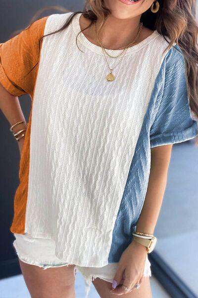 Textured Color Block T Shirt - Clothes For Her Online Store