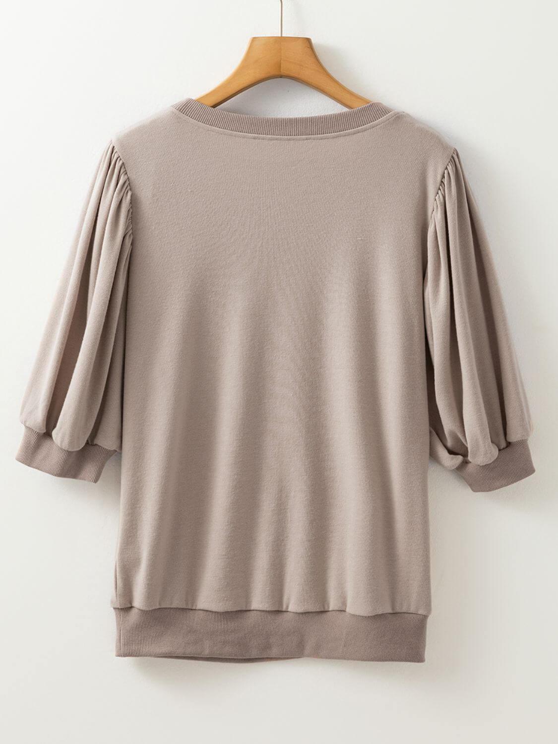 Round Neck Puff Half Sleeve Blouse - Clothes For Her Online Store