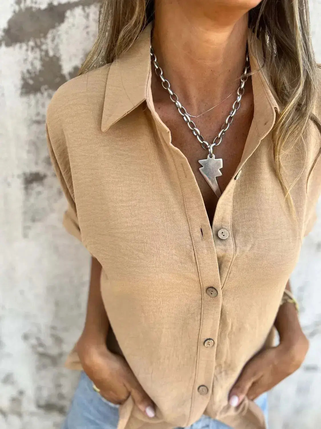 Full Size Collared Neck Half Sleeve Shirt Plus Size - Clothes For Her Online Store