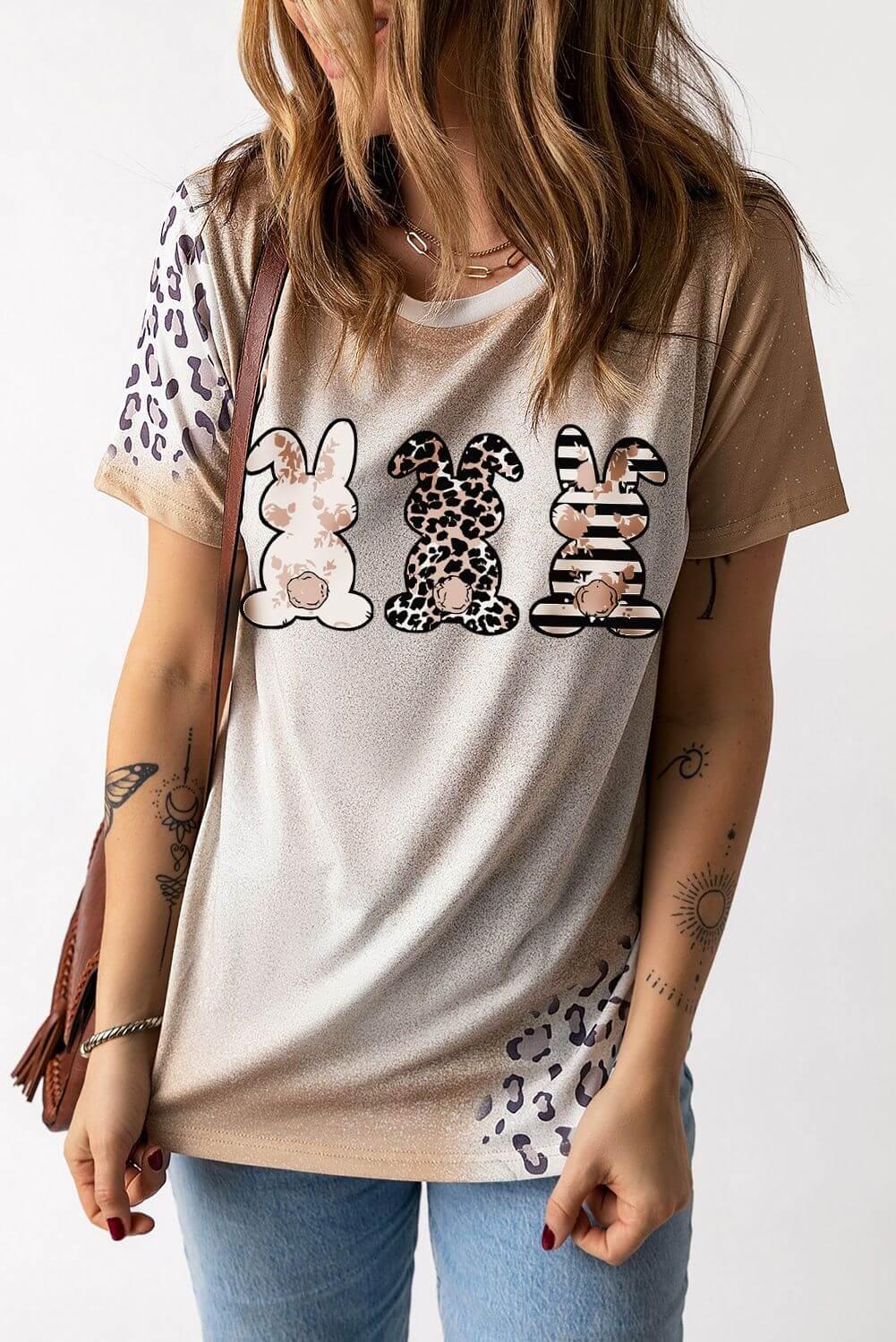 Easter Leopard Rabbit Graphic T-Shirt - Clothes For Her Online Store