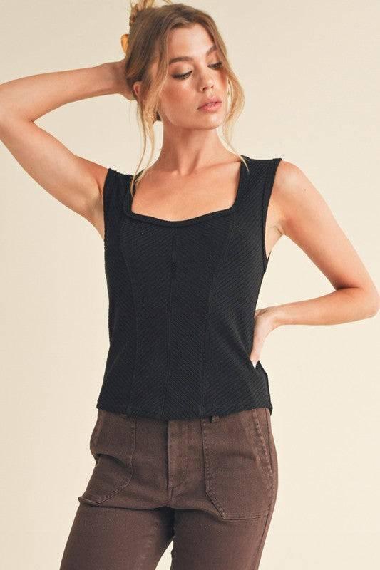 Aemi + Co Exposed Seam Ribbed Wide Strap Tank - Clothes For Her Online Store