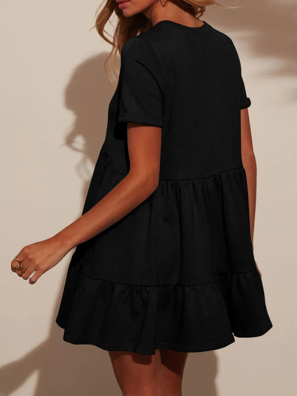 Tiered Round Neck Short Sleeve Mini Dress