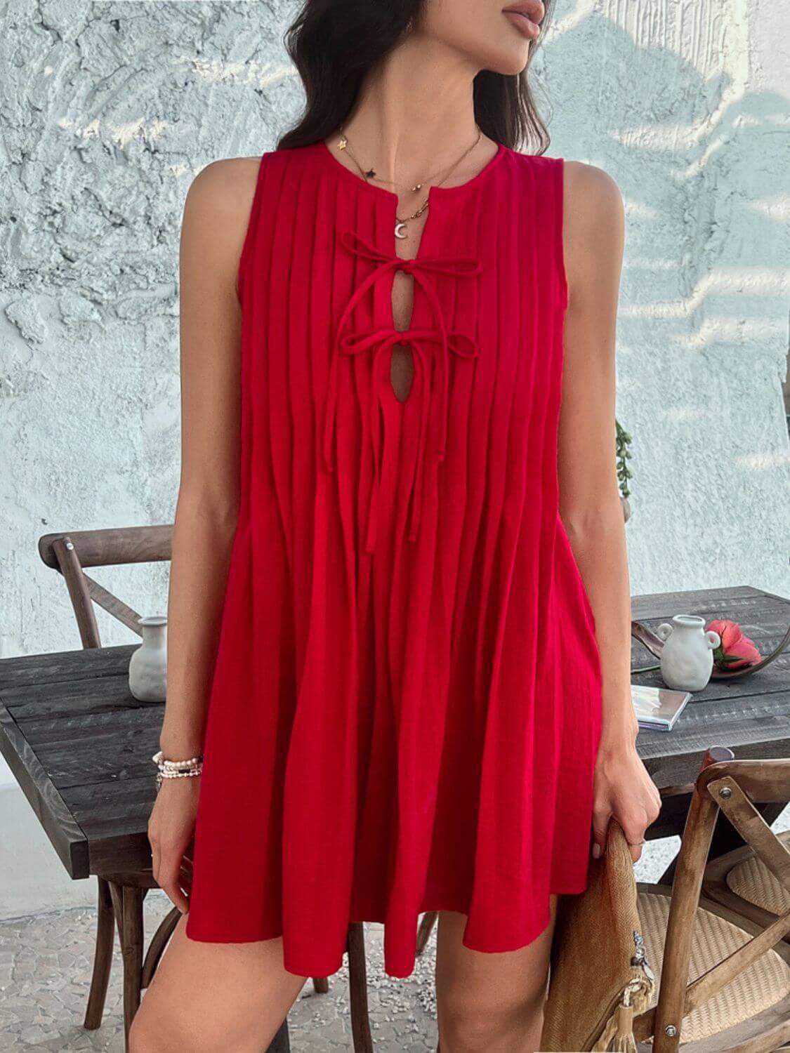 Devine Pleated Sleeveless Mini Dress - Clothes For Her Online Store