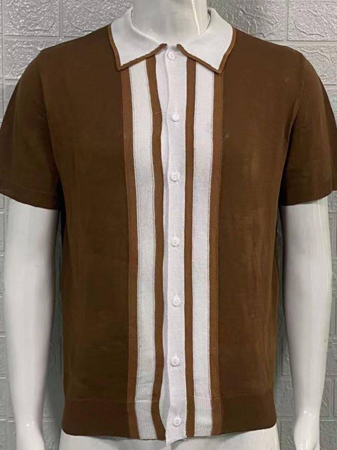 Men's Collared Neck Striped Contrast Knit Polo - Clothes For Her Online Store