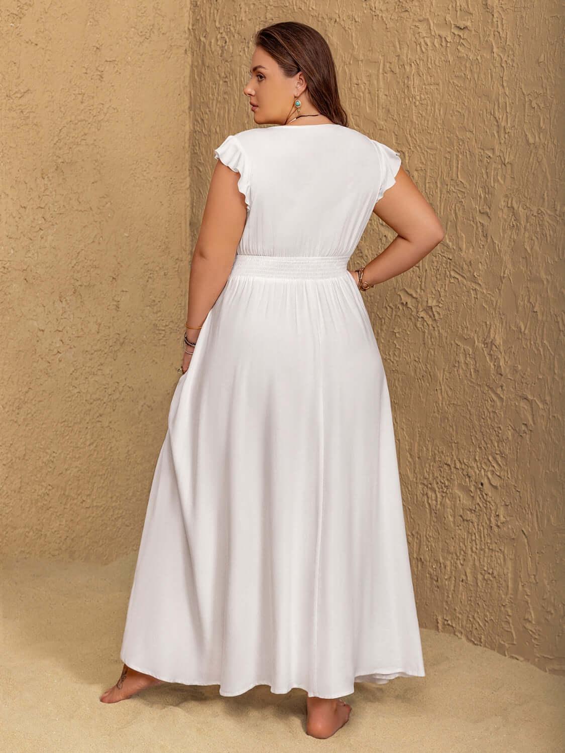 Plus Size Embroidered Floral V-Neck Cap Sleeve Maxi Dress - Clothes For Her Online Store