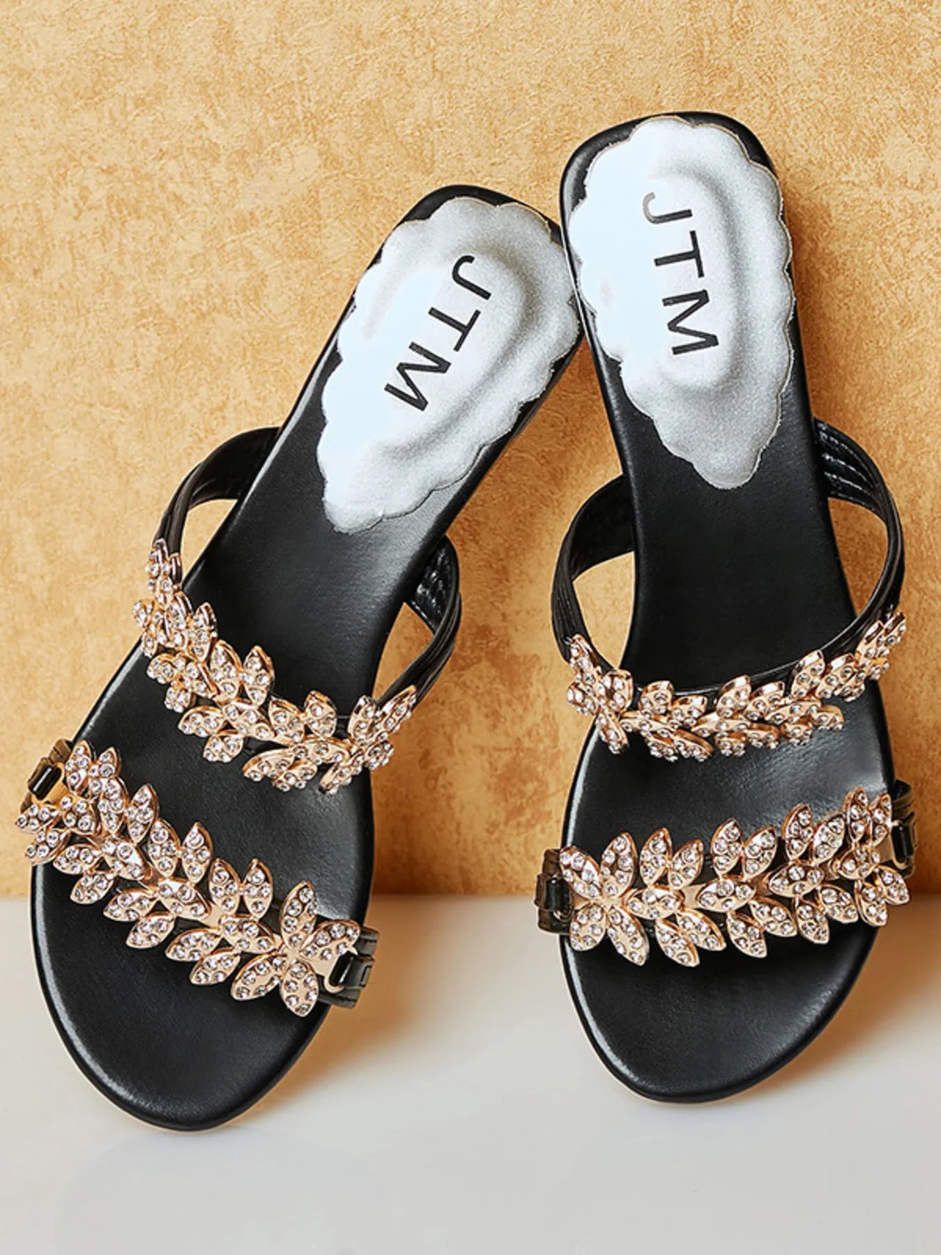 Crystal Embellished Low Heel Sandals