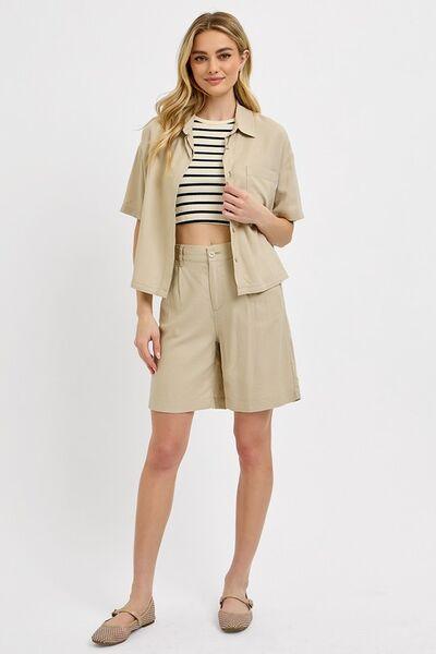 RISEN High Rise Pleated Front Shorts - Clothes For Her Online Store