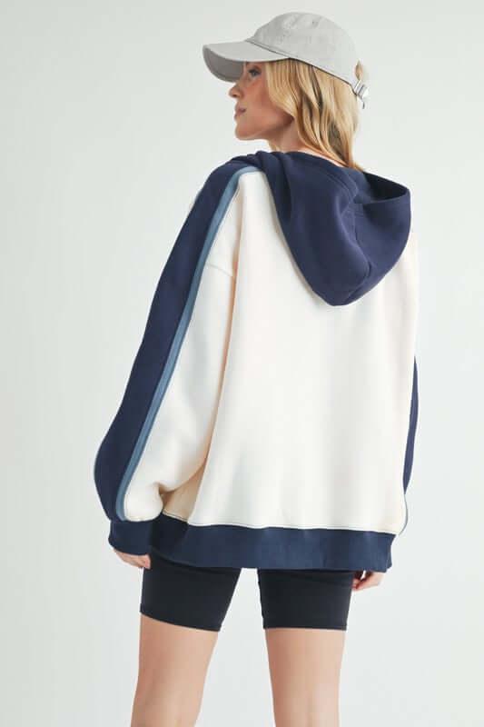 Aemi + Co Color Block Kangaroo Pocketed Hoodie - Clothes For Her Online Store