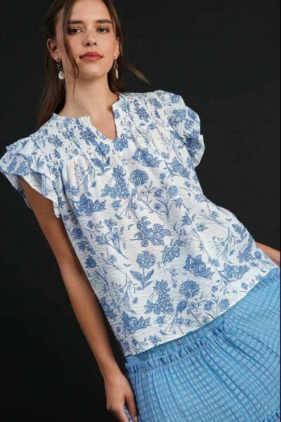 Umgee Full Size Two Tone Boxy Cut Floral Print Plus Size - Clothes For Her Online Store