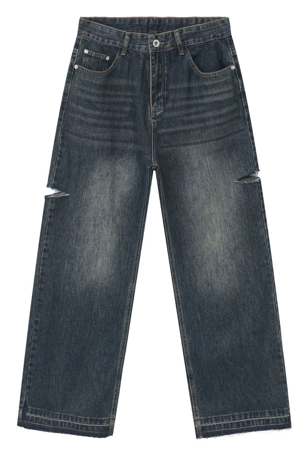 Men's Raw Hem Distressed Jeans with Pockets - Clothes For Her Online Store