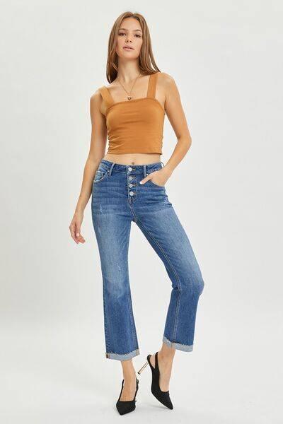 RISEN Full Size Button Fly Cropped Bootcut Jeans - Clothes For Her Online Store