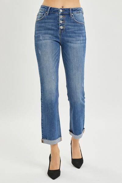 RISEN Full Size Button Fly Cropped Bootcut Jeans - Clothes For Her Online Store