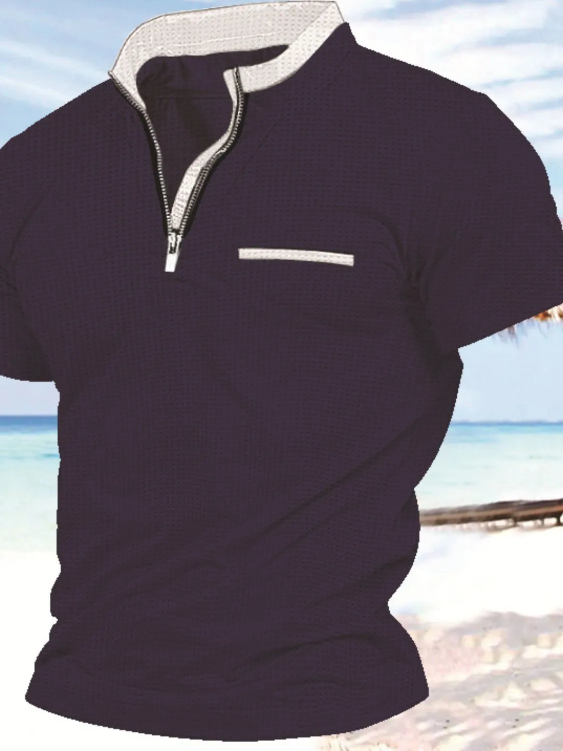 Men's Full Size Zip Collar Short Sleeve Polo Plus Size
