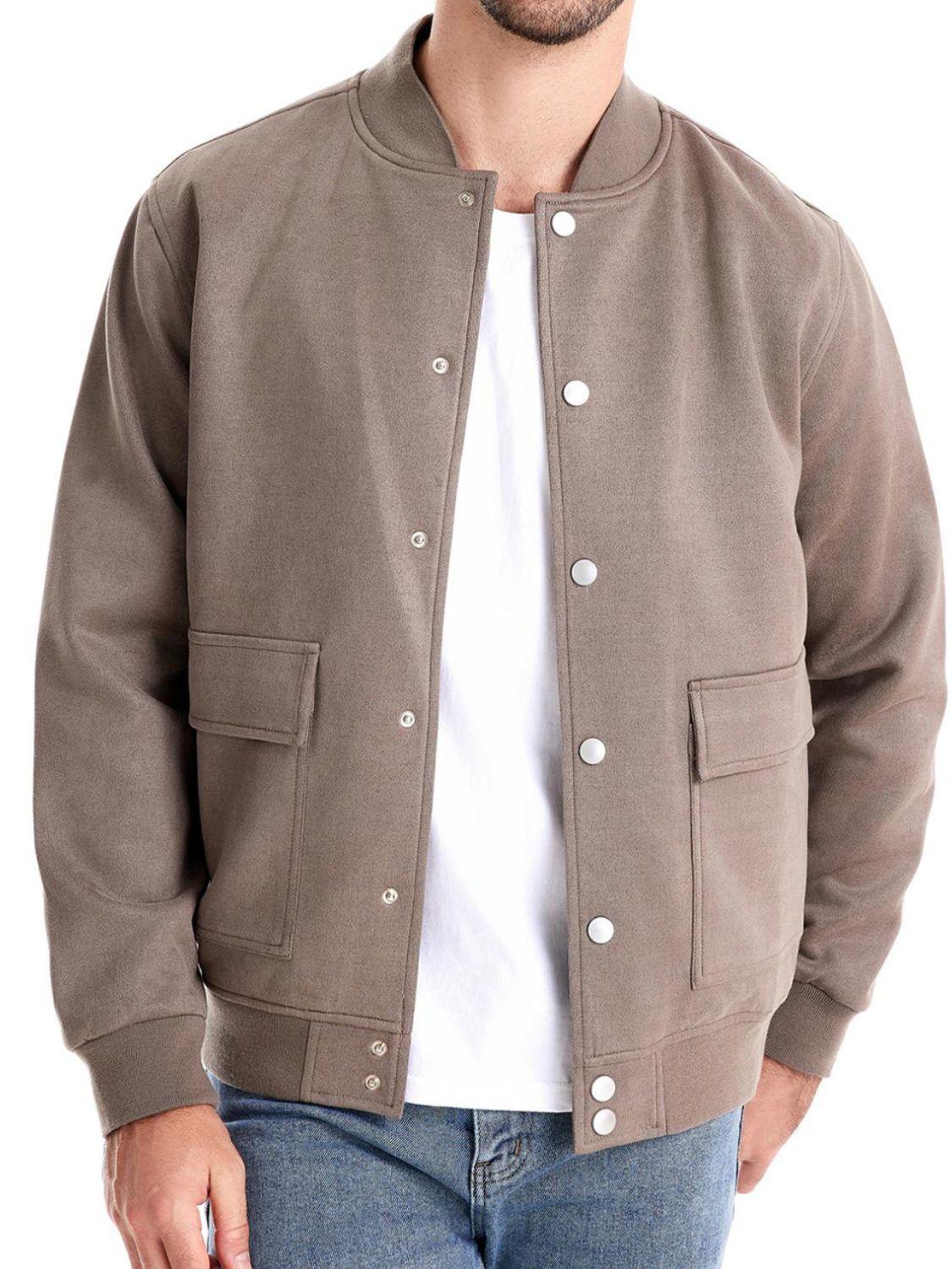 Men's Baseball Collar Snap Down Jacket - Clothes For Her Online Store