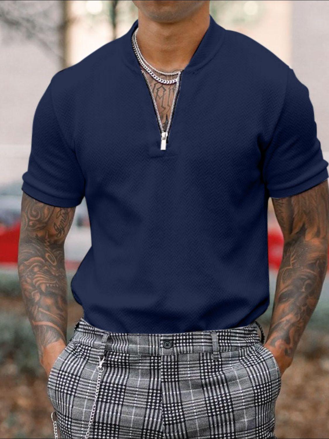 Men's Full Size Baseball Collar Solid Polo Plus Size - Clothes For Her Online Store