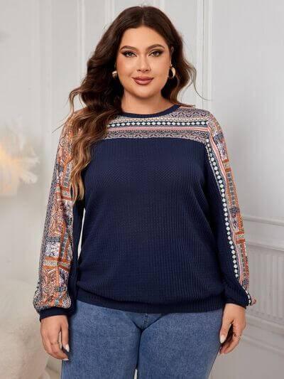 Honey Plus Size Printed Long Sleeve Sweatshirt - Clothes For Her Online Store
