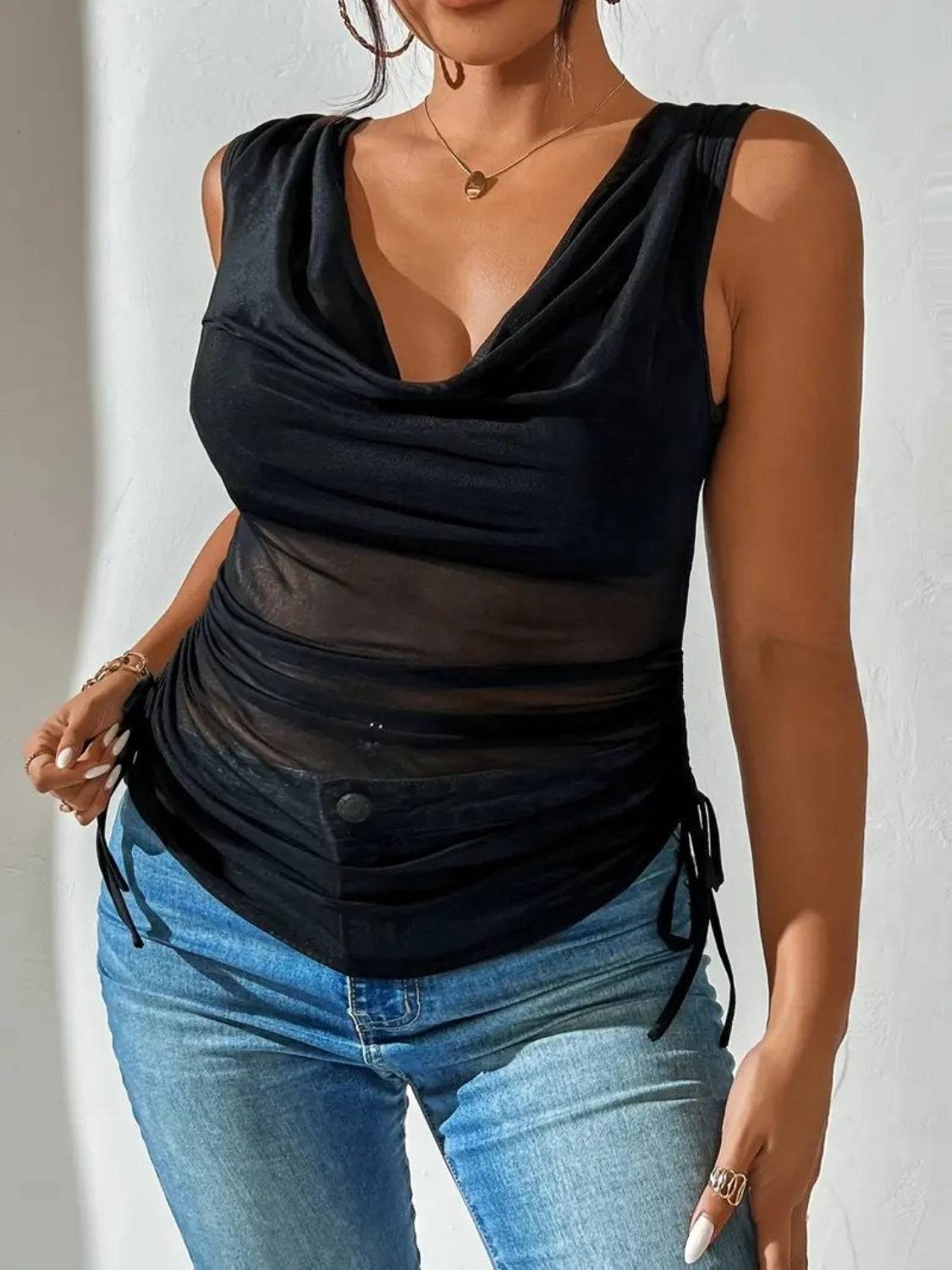 Side Drawstring Ruched Tank - Clothes For Her Online Store