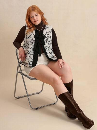 Plus Size Tied Sherpa Vest Coat with Pockets - Clothes For Her Online Store