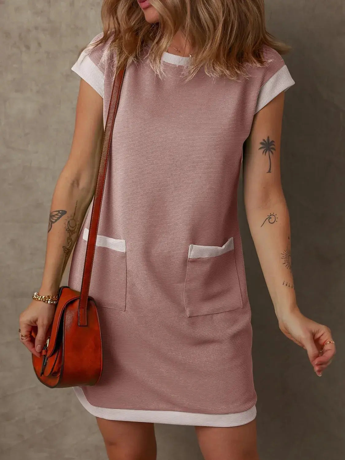 Round Neck Cap Sleeve Mini Dress - Clothes For Her Online Store
