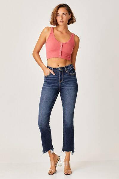Risen Full Size Frayed Hem Cropped Straight Jeans - Clothes For Her Online Store