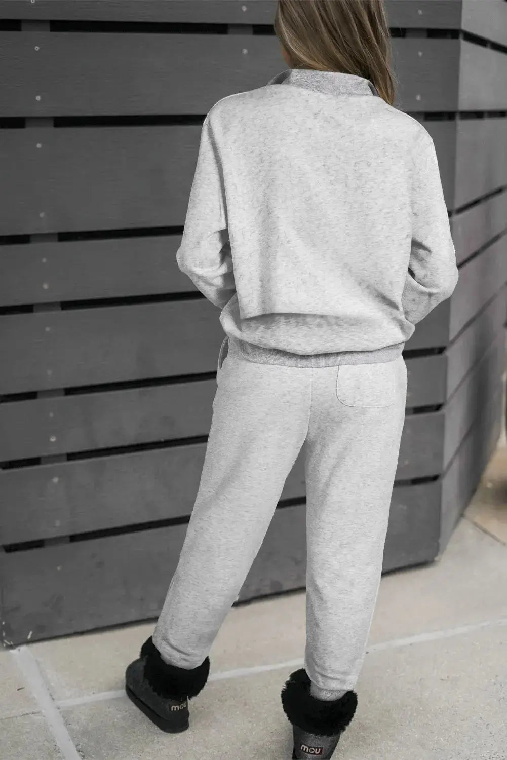 Quarter Zip Long Sleeve Top and Drawstring Pants Set - Clothes For Her Online Store