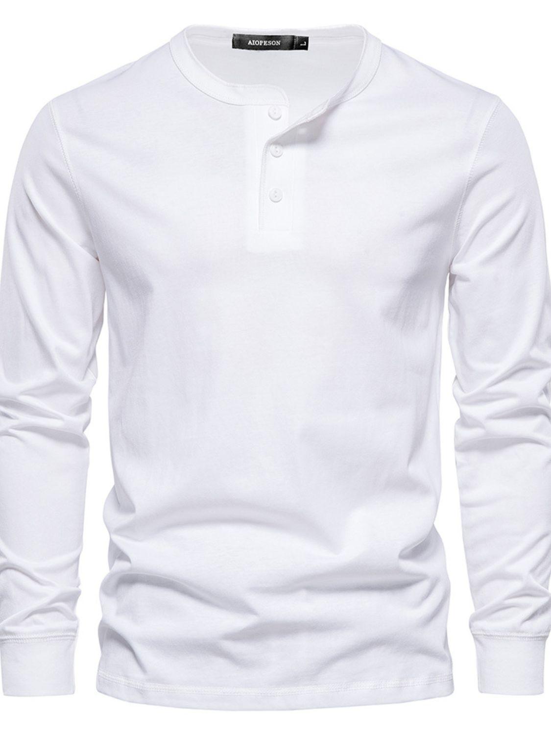 Men's Full Size Quarter Button Round Neck Long Sleeve T-Shirt Plus Size - Clothes For Her Online Store