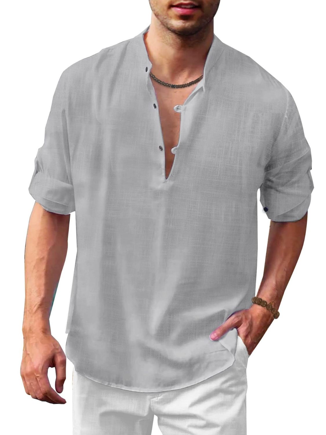 Men's Full Size Half Button Long Sleeve Shirt Plus Size - Clothes For Her Online Store