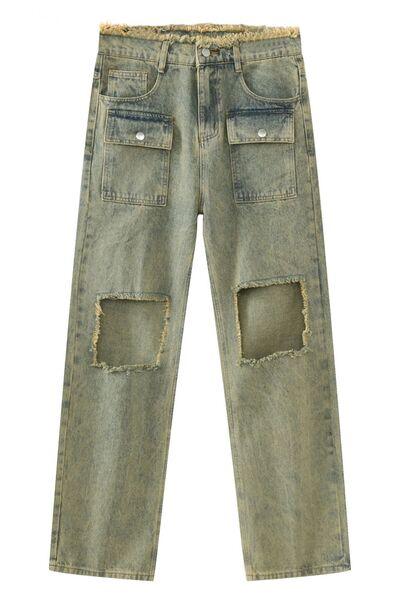Raw Hem Distressed Jeans - Clothes For Her Online Store