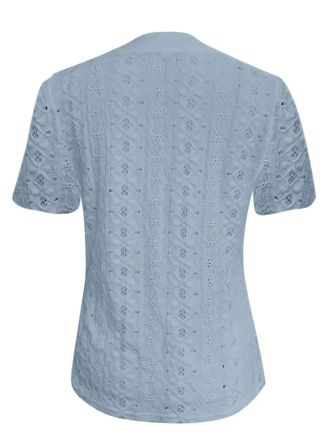 Openwork Notched Short Sleeve Top - Clothes For Her Online Store