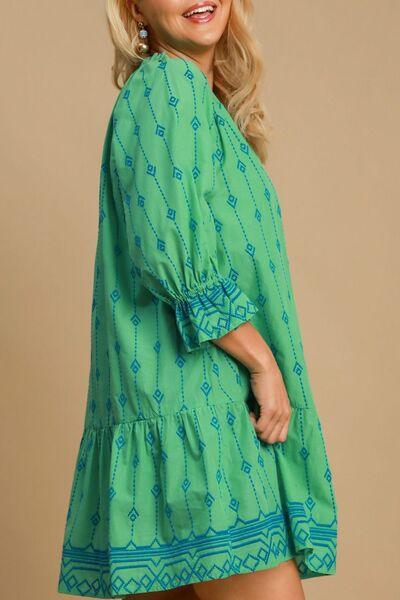 Umgee Full Size Tassel Embroidered Flounce Sleeve Mini Dress Plus Size - Clothes For Her Online Store