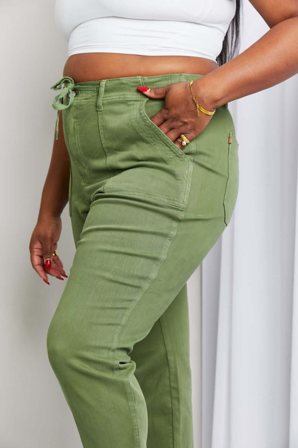 Judy Blue Full Size Drawstring Waist Pocket Jeans - Clothes For Her Online Store