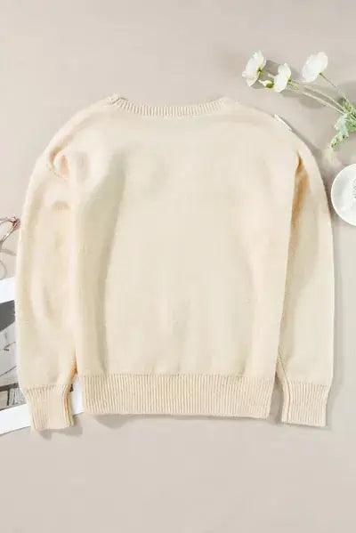 Plus Size Crochet Flower Round Neck Long Sleeve Sweater - Clothes For Her Online Store